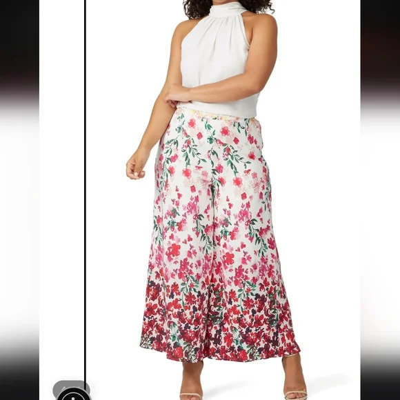 Marchesa Notte Designer Gradiant Floral Palazzo Pants Flowy Silky Huge Leg 20W - Picture 5 of 14